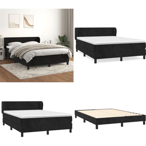 Sommier à lattes de lit avec matelas Noir 140x200 cm Velours - Lit Double - Lit Velours - Lit Design - Literie - Chambre À Coucher - Home & Living (1/5)