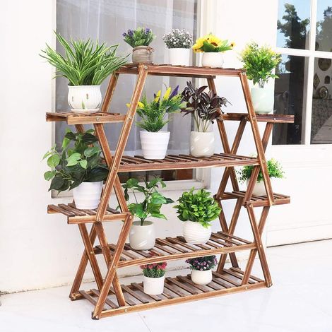 UNHO Estanterias para Plantas de Madera Maciza Soporte Macetas Decorativo Interior