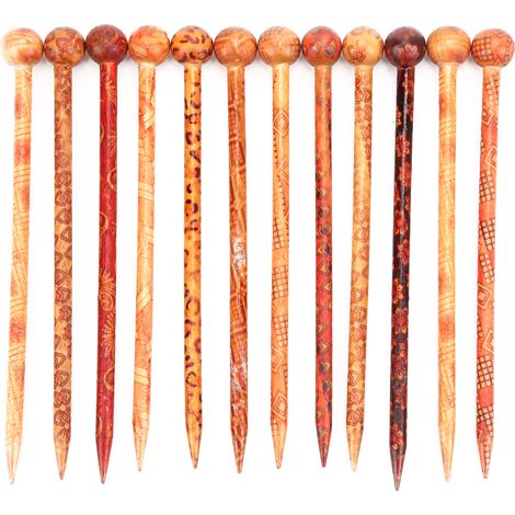 12 Bâtonnets à Cheveux DIY en Bois Imprimé Rétro, Décorations Élégantes pour Femmes Style Folklorique (1/5)