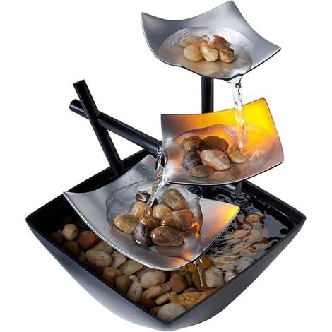 Mini fontaine de table à trois niveaux avec pompe à eau automatique, idéale pour la détente et la décoration. (1/5)