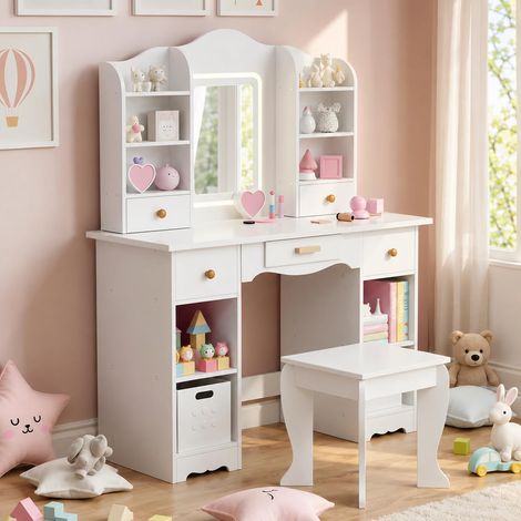Coiffeuse Enfants avec Miroir et Tabouret, Coiffeuse pour Fille (1/5)