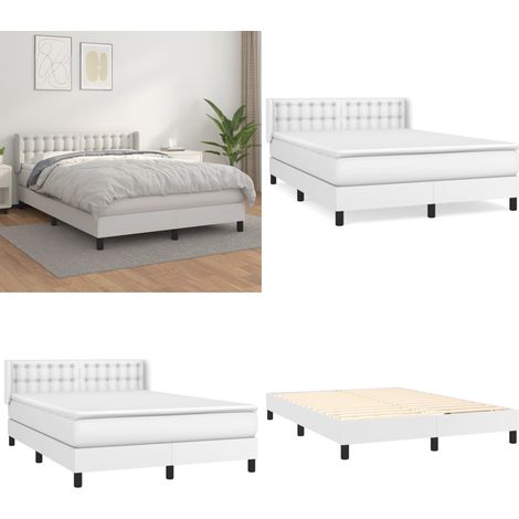Sommier à lattes de lit avec matelas Blanc 140x200cm Similicuir - Lit Plateforme - Lit Double - Lit Design - Literie Blanche - Matelas À Ressorts Ensachés - Home & Living (1/5)