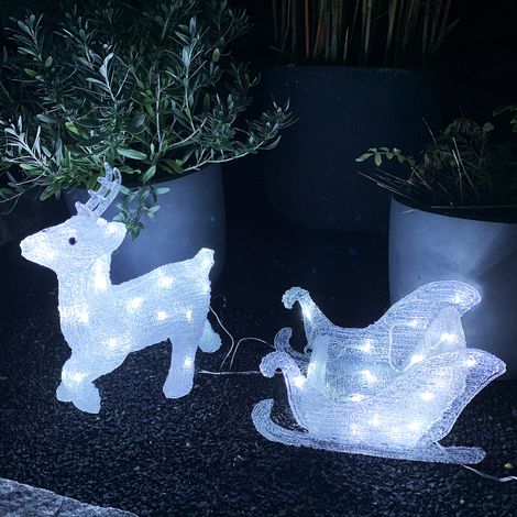 Acryl Rentier mit Schlitten 50 LEDs kaltweiß-MLK038R (1/5)