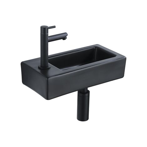FugaFlow Efficiente Pietra Ensemble de fontaine - 37,5x18,5x9cm - céramique - trou de robinet à gauche - robinet de fontaine noir mat - bouchon de (1/5)