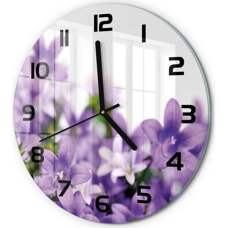 Horloge Murale Ronde à Quartz en Verre Trempé Silencieuse Sans Tic-Tac Cloches violettes fi 30 cm (1/5)
