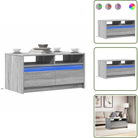 The Living Store LED-Couchtisch Grau Sonoma Holzwerkstoff - Holzwerkstoff Couchtisch (1/5)