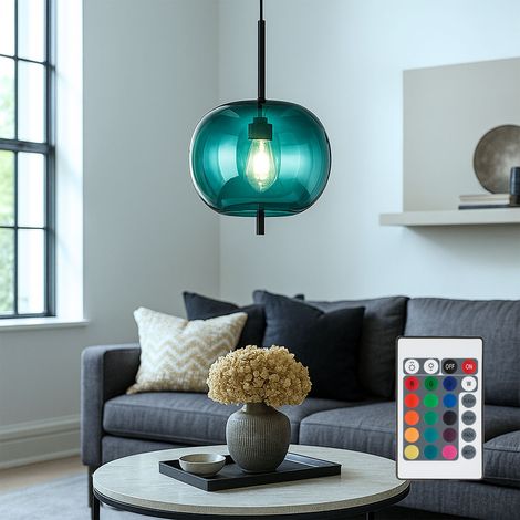 VINTAGE Pendel Lampe dimmbar Glas Decken Hänge Leuchte Fernbedienung im Set inkl. RGB LED Leuchtmittel