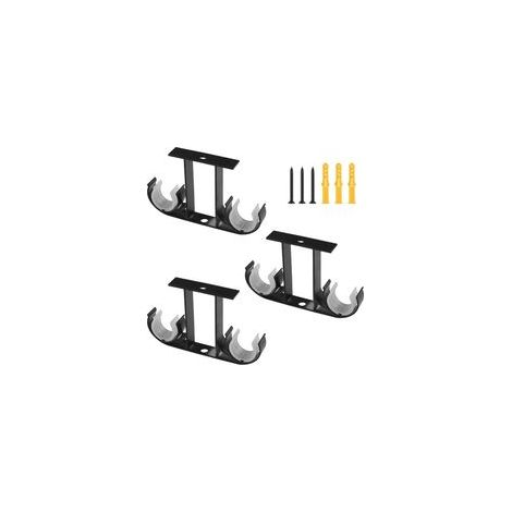 Lot de 3 supports doubles pour tringle à rideaux, supports de fixation au plafond en alliage d'aluminium pour rideaux de fenêtre, convient pour tringle de 23-26 mm (Noir)