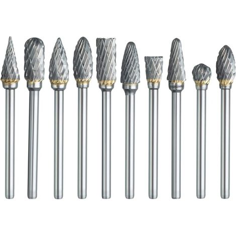 Rotary Burr Set for Dremel, 10 PCS Double Cut Carbide Carving Bits Set with 1/8" Shank and 1/4" Head Length for DIY, Woodworking, Engraving, Metal Carving, Drilling, Polishing