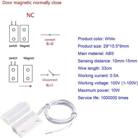 Gebildet 5pcs Encastré Filaire Sécurité Fenêtre Porte Contact Capteur Alarme Magnétique Reed Switch (blanc), Aimant Proche - Circuit de Connexion, Aimant Loin - Circuit de Coupure