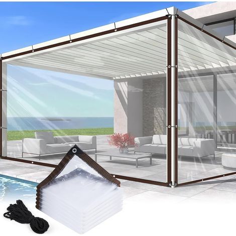 1 Bâche Imperméable, 4x2M, Oeillets Renforcés, PVC Transparent, Corde Fixation, Extérieur (1/5)