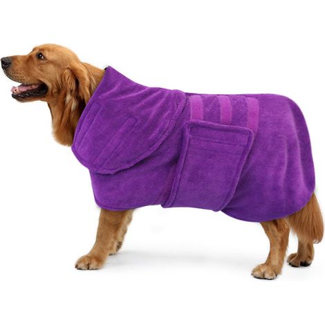 Bathrobe Chien - Serviette Séchage Rapide en Microfibre - Ajustable avec Velcro - Pour Chiens de Taille Moyenne à Grande - 1 Pièce
