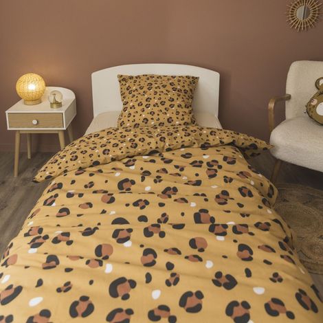 Parure de Lit Imprimé Floral Housse de Couette 140x200cm + 1 Taie d'Oreiller 63x63cm coton motif Léopard - KUMBA (1/5)