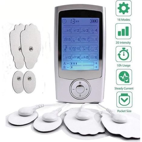 Électrostimulateur Tens Rechargeable Antidouleur Stimulateur Musculaire avec 16 Modes, 4 Électrodes pour Massage Tension Musculaire (1/4)