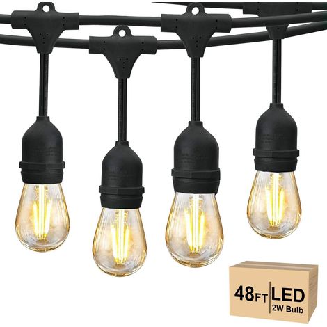 Guirlande Lumineuse Extérieure, 15M S14 Guirlande Guinguette LED avec 15+1 2W E27 Plastiques Ampoule, IP65 Étanche Guirlande Electrique Exterieur pour Jardin Pergola Terrasse, 2700K Blanc Chaud