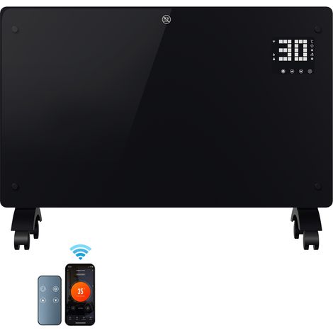 TolleTour Convector eléctrico 2500W de cristal negro, App Tuya Smart, termostato, temporizador, pared o patas con ruedas (1/5)