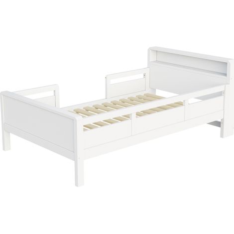 Letto per bambini 90 x 200 cm in legno di pino bianco con USB Type-C, LED e testiera portaoggetti (1/5)