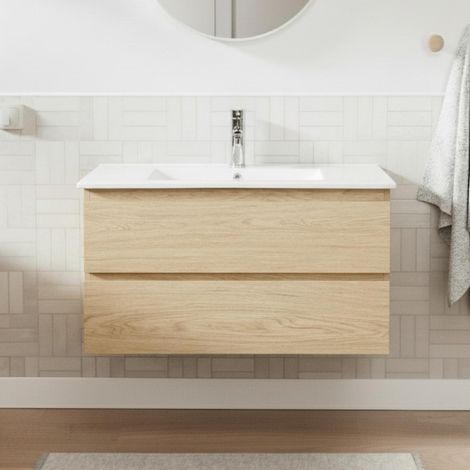 80cm Waschtisch Eiche-Optik mit Becken & Chrom-Armatur SORRENTO (1/5)