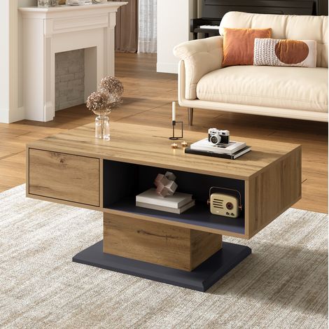 Mesa de centro 100x46.5x50 cm gris efecto madera en tablero de partículas con almacenaje de doble acceso (1/5)