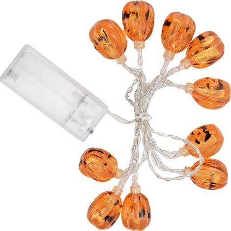 Guirlande lumineuse citrouille à 10 LED, fonctionne à piles, lampe décorative pour Halloween, idéale pour la maison, le jardin ou les fêtes. (1/5)