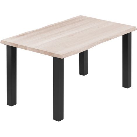 LAMO Manufaktur Esstisch Küchentisch, mit Baumkante 120x80x76 cm (AxBxH), Classic, Roh / Schwarz, LEB-01-A-001-9005Cl