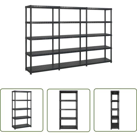 The Living Store Étagère de rangement 5 niveaux Noir 274,5x45,7x185 cm Plastique - Étagère De Rangement - Étagère Industrielle - Meuble De Stockage - Rangement Vertical - Organisation Maison (1/5)
