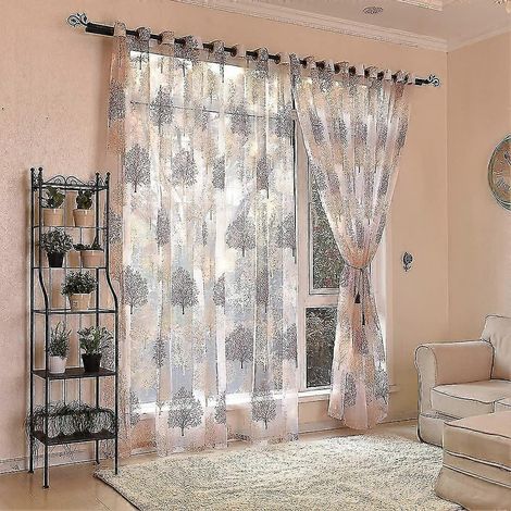 Rideaux semi-transparents, rideaux semi-transparents à motifs floraux – rideaux occultants, filtrant la lumière, 99 x 249 cm (39 x 98 pouces) pour salon et salle à manger (1/5)