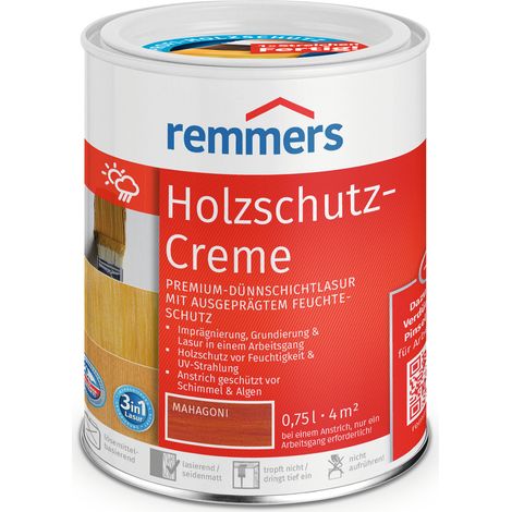 Remmers Holzschutz-Creme 3in1 mahagoni, 0,75 Liter, tropffreie Holzlasur für aussen, 3facher Holzschutz mit Imprägnierung + Grundierung + Lasur