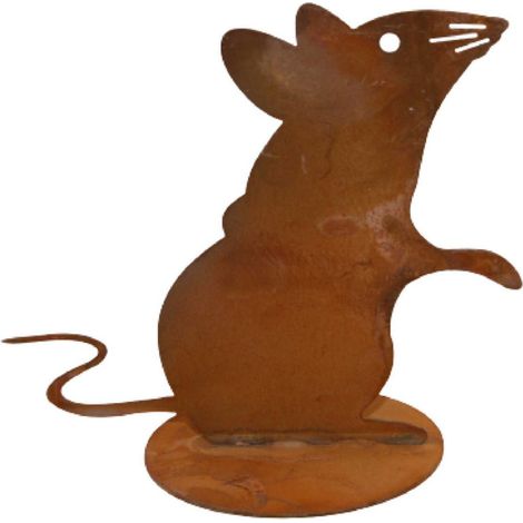 Figurine de Souris Décorative en Métal Aspect Rouillé Patine pour Jardin et Salon 13,5 x 15 cm - PANGIVO (1/4)