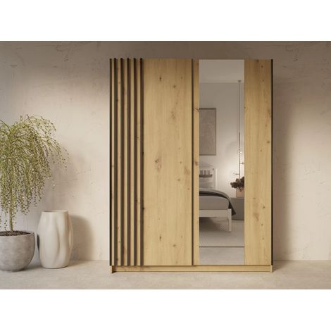 AX LIVING Kleiderschrank Braun mit Spiegel 150cm Beralto Eiche Artisan