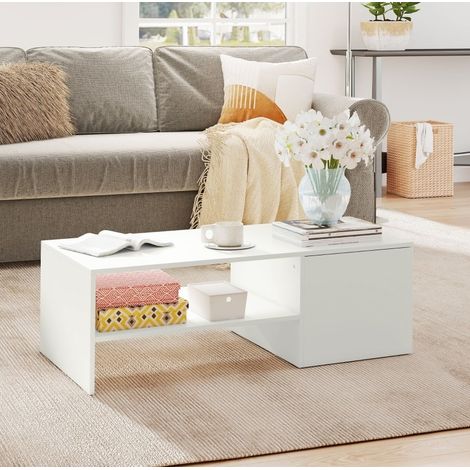 Tavolino basso estensibile con contenitore, 110 x 52 x 36 cm, bianco DESVIAE (1/5)