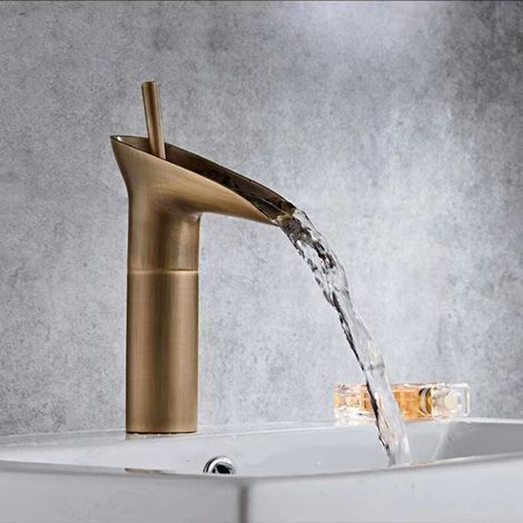 Vasque à comptoir de style européen, robinet en cuivre, style antique, effet cascade, eau chaude et froide, 24 pouces (4,6 cm), couleur or, 1 pièce (1/3)