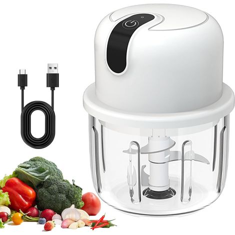 Hachoir Électrique 350ml, Mini hachoir Électrique Mixeur hachoir Rechargeable USB avec 3 Lames en Acier Inoxydable pour Oignon, Ail, Viande, Légumes et Les Fruits (1/5)