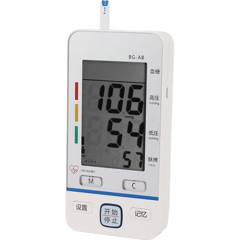 Kit 2-en-1 moniteur de glycémie entièrement automatique avec 25 bandelettes, diffusion vocale, affichage de l'heure et tensiomètre