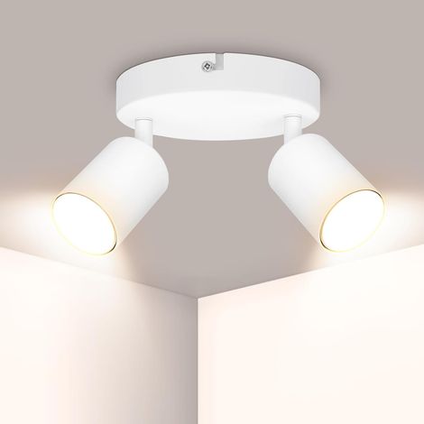 Spot Plafond Blanc, Plafonnier LED 2 Spots Orientables, Plafonnier Spot GU10, Ronde Éclairage de Plafond, Moderne Applique Plafond Interieur LED pour Cuisine, Chambre, Salon, Livré Sans Ampoules (1/5)