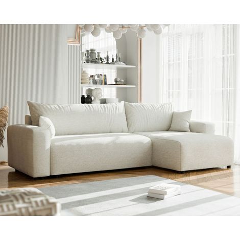 Ecksofa mit Schlaffunktion LUNA MAX in Stoff Baltimore Creme Ottomane Rechts