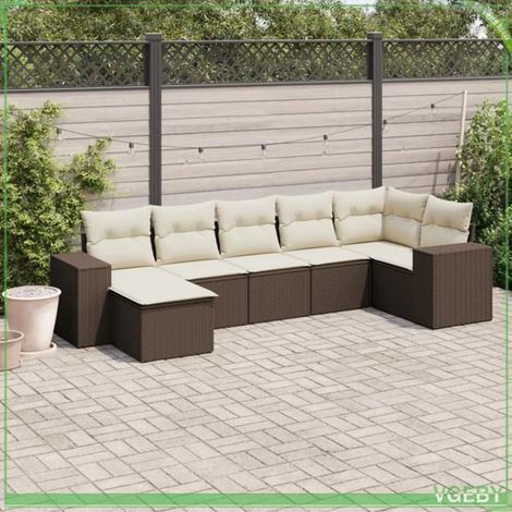 Salon de jardin - 7 pcs modulaire - Résine tressée marron - Rangements sous assise - Coussins déhoussables (1/3)
