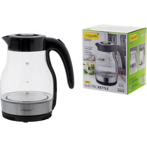 Hervidor eléctrico de vidrio Maestro de 1,7 l y 2200 W, modelo MR-061 (negro). (1/4)