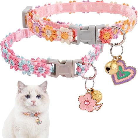 2 Colliers Rose pour Chat, Pendentif Fleur avec Clochette, Réglable 20-30cm, Cadeau pour Propriétaires de Chats et Petits Chiens (1/5)