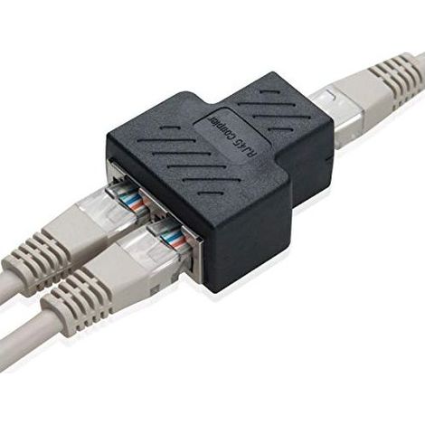 connecteur de Femme à Femme fendeuse rj45 réseau Femmes pour 1 à 2 Port Cat 5 / Cat 6 LAN câble Double connecteur Adaptateur Prise (1Pcs, Black) (1/5)