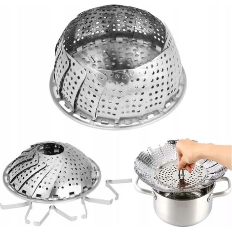 Colador insertable para cocción al vapor, de acero inoxidable, plegable, universal. (1/5)