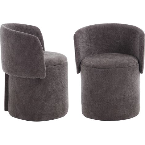 Wahson Dining Chairs Chenille 2Pcs, Upholstered Kitchen Barrel Chair with Foldable Backrest and Hidden Storage for Dining Room, Gray