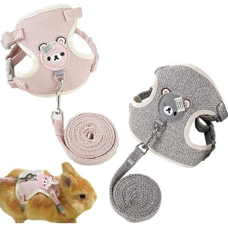 Set aus 2 Geschirren, verstellbarer Leine, Leinen, Metall, für Zwergkaninchen und Katzen (1/5)