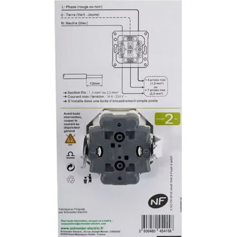 SCHNEIDER ELECTRIC OVALIS SC5S262089 - BASE DE ENCHUFE DOBLE (CON TOMA DE TIERRA, COMPLETA, 230 V) (1/4)