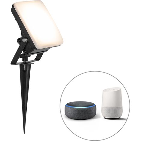 QAZQA Moderno Foco inteligente negro 12,8 cm con LED IP65 con estaca para el suelo - Ruud Aluminio /Plástico Cuadrada Incluye LED Max. 1 x 20 Watt