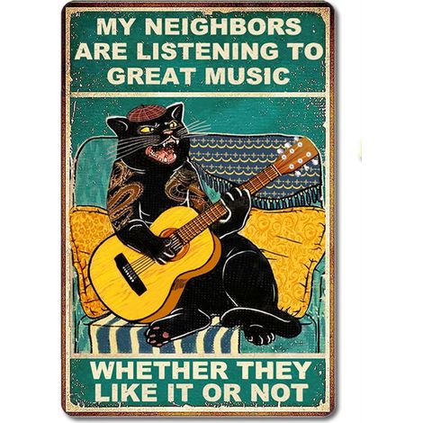 Plaques Métalliques Drôles de Chat et Guitare, Plaques Étaine de Musique Vintage, Maison, Bar, Café, Garage, Hôtel, Diner, Gym, Man Cave, Décoration Murale 20x30 cm (1/5)