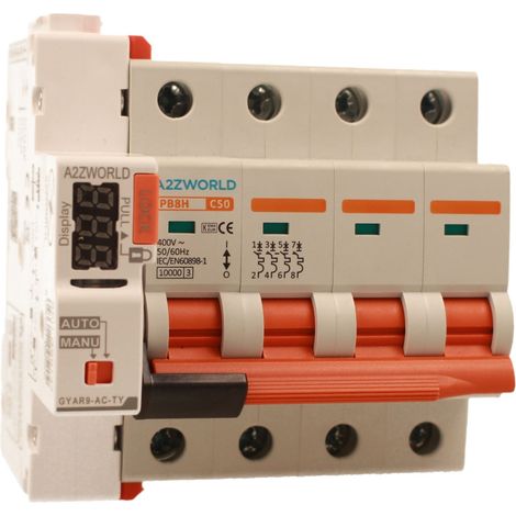 MCB Interruttore Magnetotermico Trifase WIFI Con Riarmo Automatico, 380V 10A Curva C 4P 5M 10000A C10A AC 400V PB8H, Corrente Disponibile 10A 16A 20A 25A 32A 40A 50A 63A (C50A)