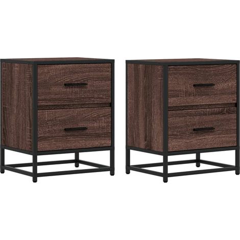 Conjunto de 2 mesitas de noche con dos cajones 40 x 31 x 50 cm madera contrachapada marrón y acero DEC035162