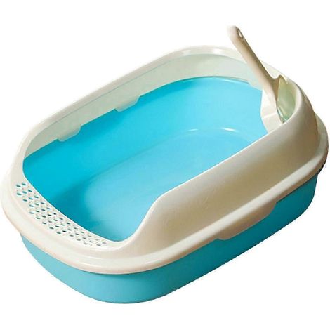 Robuste Katzentoilette mit hohem Rand, Sandkasten, offenem Deckel, halboffener Katzenklo für Wohnungskatzen, leicht zu reinigen-Blue (1/5)