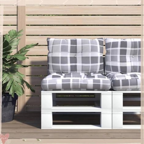 Coussins de palette - VINGVO - 360848 - Lot de 2 - Motif carreaux gris - Polyester extérieur résistant (1/5)